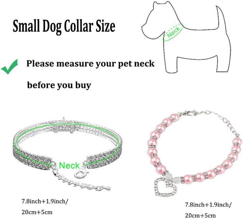 Rhinestones Dog Collar and Pearl Dog Necklace Set, Adjustable Neck Strap Bling Full Diamond Crystal Cute Pearl Dog Collar for Small Girls Cats Pup...