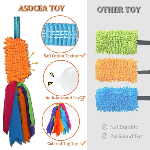ASOCEA Dog Tug Toy with Flirt Pole,Aggressive Chewers Dog Squeaky Bungee Rope Toy Chase Pull Tug of War Lure Toy with Teaser Wand for Small Medium...