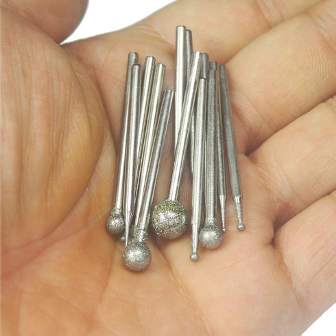 ?????? ???? 13 Pcs Ball Shape Diamond Burr - 3/32'' Shank Diamond Mounted Round Ball Burs Stone Carving Bits for Rotary Tools includes Dremel...