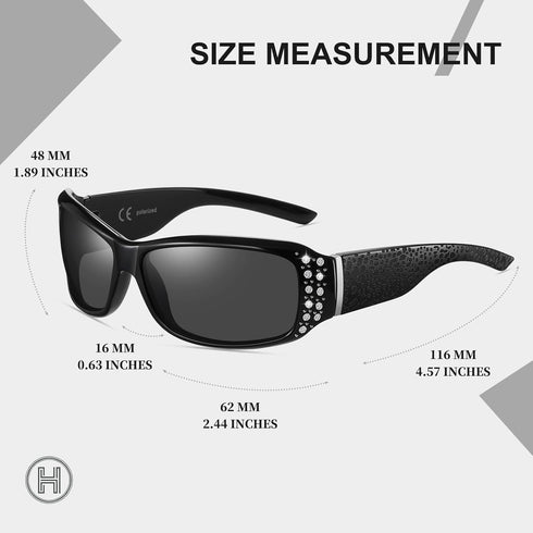 Women's Polarized Rhinestone Sunglasses - Elegant Rectangle Frame with Bling UV400 Protection...