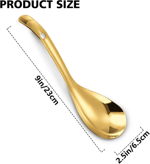 9 Inch Gold Stainless Steel Rice Spoon Paddle, Metal Rice Spatula Scoop, Non-Stick Rice Cooker Spoon, Soup Ladle Rice Scooper Spoons for Serving C...