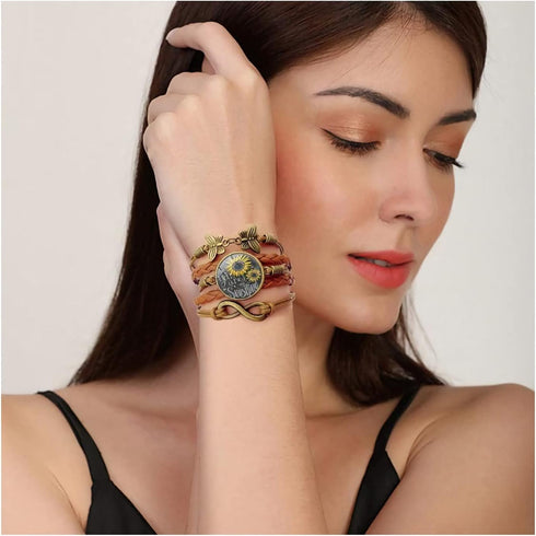 Sunflower Gifts Sunflower Leather Bracelet for Women Teen Girls You are My Sunshine Boho Bracelets for Wife Daughter Mom Birthday Friendship Brace...