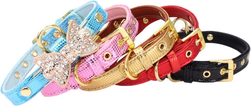 Rhinestone Cute Dog Collar Bow Tie Diamond Bling Puppy Collar Durable Adjustable Pet Collar for Small Medium Dogs Cats...