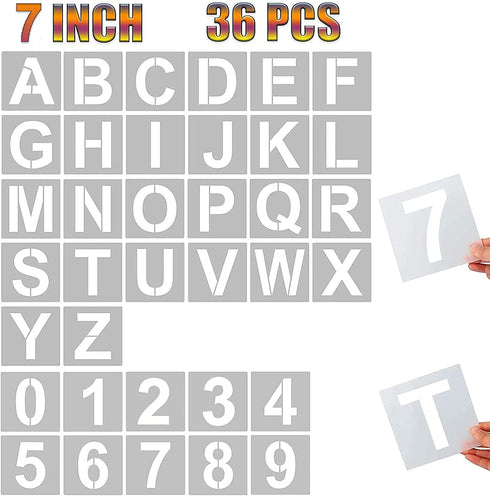 7 Inch Letter Stencils and Numbers, 36 Pcs Alphabet Art Craft Stencils, Reusable Plastic Art Craft Stencils for Wood, Wall, Fabric, Rock, Signage,...