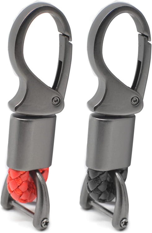 Car Key Fob Keychains Leather Holder Key Chain Sturdy Metal with D-Ring for Men and Women 2 Pack, 1 Pack Black & 1 Pack Red, 360 Degree Rotatable,...