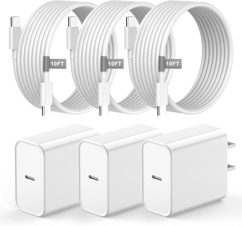 iPhone 15 Charger Fast Charging, 3 Pack 20W USB C Wall Charger Fast Charging Block with 10FT Long USB C to C Charging Cable Compatible for iPhone ...