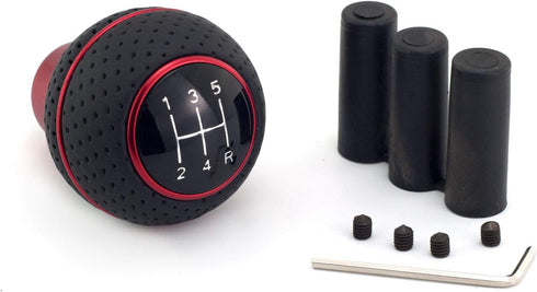 5 Speed Gear Stick Shifter Handle, Leather Covered Aluminum MT Car Shift Knob Fit Most Manual Transmissions, Red...