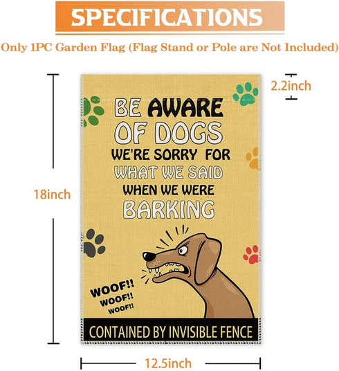 Be Aware Of Dogs Signs Dog Paws Cute Garden Flag, 12 x 18 Inch Double Sided Holiday Yard Outdoor Farmhouse Decoration Flag, Garden Flag with Dog, ...