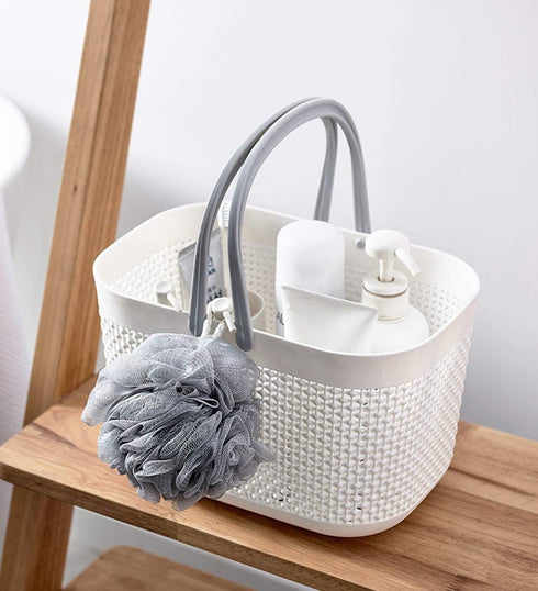 UUJOLY Plastic Organizer Storage Baskets with Handles, Shower Caddy Bins Organizer for Bathroom and kitchen?White?...