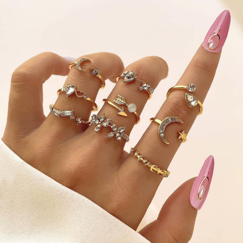 FUTIMELY Boho Retro Stackable Rings Sets for Women,Knuckle Joint Finger Nail Ring Sets Vintage Crystal Moon Flower Arrow Midi Rings Pack...