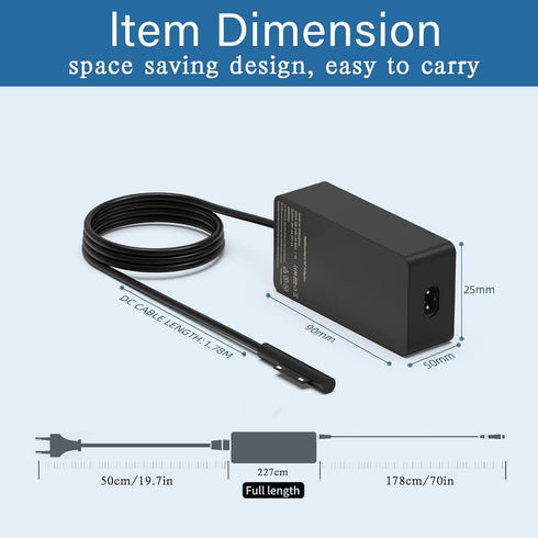 LJO-EEIH 65W Charger Compatible with Microsoft Surface Pro 11, 10, 9, 8, 7+, 7, 6, 5, 4, 3, X...