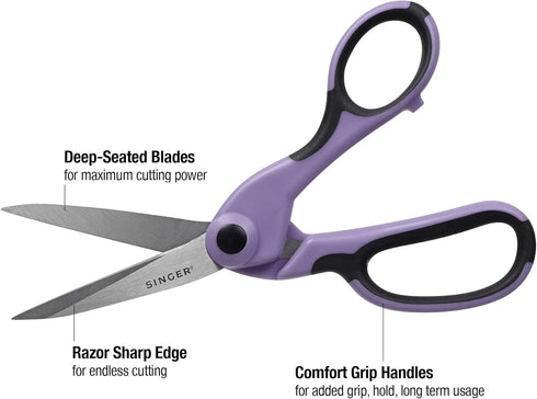 SINGER ProSeries Sewing Fabric Scissors and Craft Detail Scissors Set, Lilac Purple, Set of 2 Sewing Scissors...