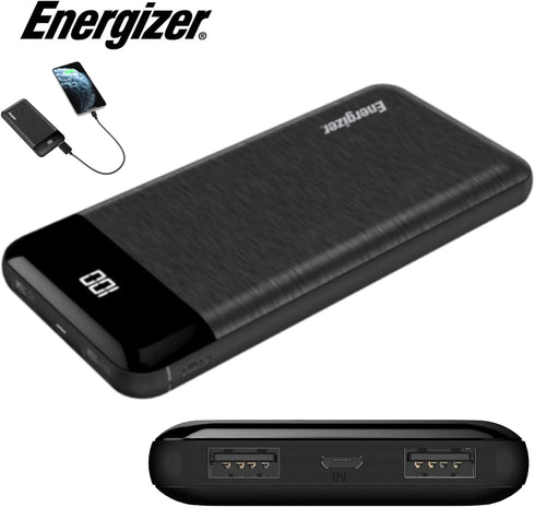 Energizer Power Bank - 10000mAh High Capacity Lithium Polymer Portable Charger, Lightweight, Fast Charging, Dual USB Outputs, TSA Approved, Compat...