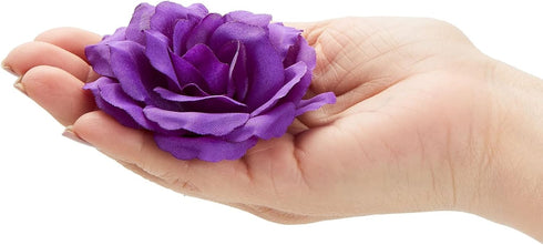 Bright Creations 50 Pack Purple Roses Artificial Flowers Bulk, 3 Inch Stemless Fake Silk for Decorations, Wedding, Faux Bouquets...