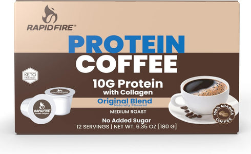 RAPID FIRE Protein Coffee, Original Blend, Keto Friendly, 10g of Protein with Collagen, Vitamins and Minerals, 12 Single Serve K-Cups, May Boost M...