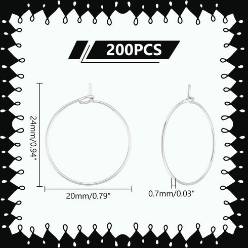 UNICRAFTALE 200pcs 20mm Ear Wine Glass Hypoallergenic Stainless Steel Hoop Earring 0.7mm Pin DIY Earring Wires Findings for Women Hoop Earrings Ma...