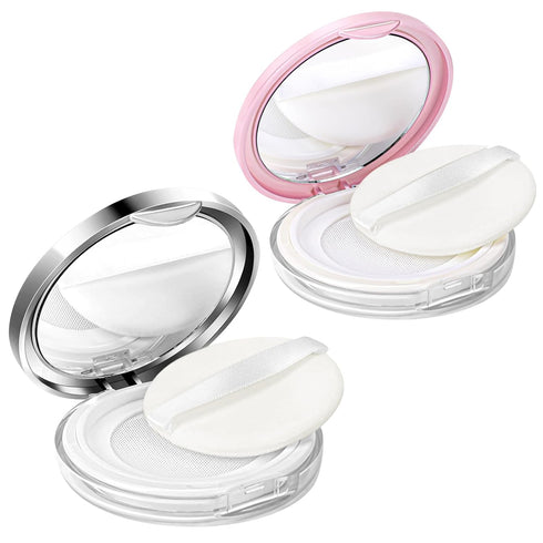 2 Pcs Loose Powder Container with Puff 0.17/0.7 oz Refillable Empty Powder Compact Makeup Powder Travel Container Case Portable Powder Puff and Co...