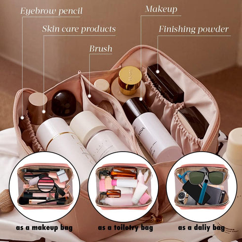 MINGRI Large Capacity Travel Cosmetic Bag for Women,Makeup Bag Travelling PU Leather Cosmetic Bag Waterproof,Multifunctional Storage Travel Toilet...