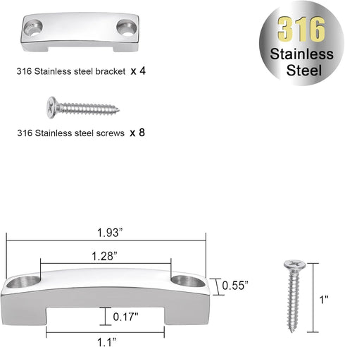 Ayaport Footman Loop 1 inch Bimini Top Strap Pad Eye 316 Stainless Heavy Duty Pad Eye Hook for Boat, Cooler tie down, battery hold down, Marine Ha...
