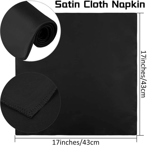 ANECO 12 Pieces Satin Napkins Soft Dinner Napkins Square Table Napkins 17 x 17 Inches for Restaurant Weddings Party Dinner Decoration (Black)...