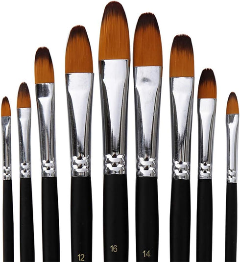 Artist Paint Brushes Set,9 Pcs Professional Filbert Brushes for Acrylic Oil Watercolor Gouache Painting Kits with Long Handle Nylon Hair Black...