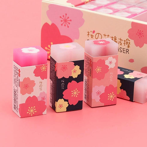 3 Pcs Pink Lovely Cherry Blossoms Rubber Erasers of Sakura Petal Sketch Painting Pencil Correction Tool School Office Stationery Supply Standard P...