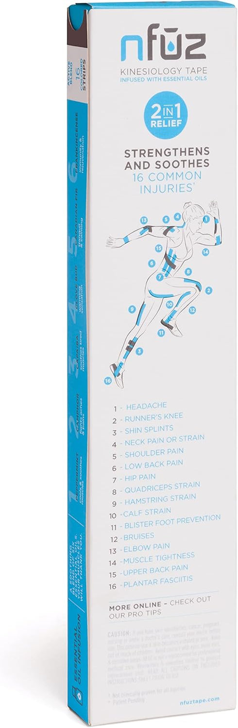 Essential Oils Infused Kinesiology Tape - NFUZ Tape - Active Blend - Aromatherapy Oils Athletic Tape - K Tape Precut Strips, Sports Recovery Body ...