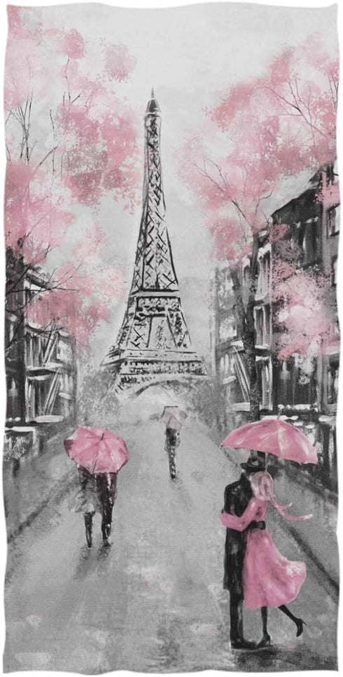 Naanle Beautiful Street View of Paris Eiffel Tower Painting Print Soft Guest Hand Towels Multipurpose for Bathroom, Hotel, Gym and Spa (16" x 30",...