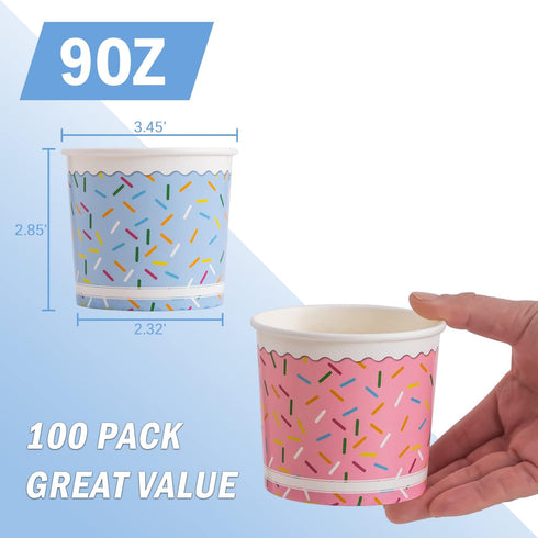 Lamosi Ice Cream Bowls Disposable - 100 Count - 9 oz Paper Ice Cream Sundae Cups, Party Supplies Food Containers for Dessert Snack Frozen Yogurt S...