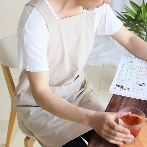 NEWGEM Japanese Linen Cross Back Kitchen Cooking Aprons for Men with Pockets for Baking Painting Gardening Cleaning Khaki...