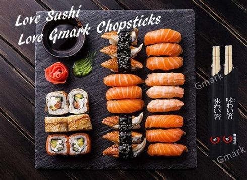 Disposable Chopsticks Pack of 100 Pair, 9" Japanese Style Sleeved Sushi Chopsticks by Gmark GM1038...