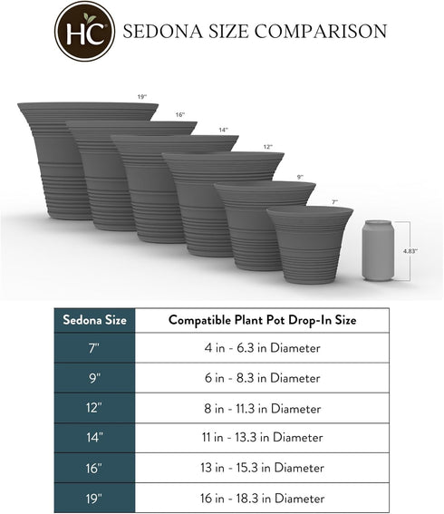 The HC Companies 7 Inch Sedona Round Self Watering Planter - Small Decorative Lightweight Plastic Plant Pot for Indoor Outdoor Plants Flowers Herb...
