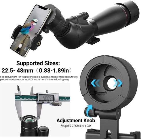 Adjustable Phone Scope Mount, Universal Telescope Phone Adapter, Phone Attachment for Binoculars, Monocular, Spotting Scope,Fits 4.2-7" Cell Phone...