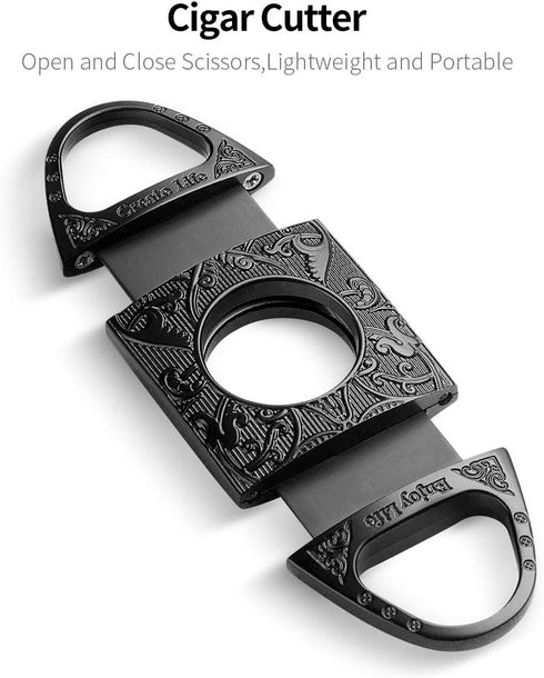 CIGARLOONG Cigar Cutter Black Engraved Stainless Steel Double Blades Cigar Guillotine...