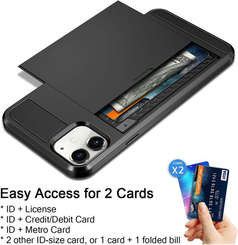 Vofolen Case for iPhone 11 Case Wallet Credit Card Holder ID Slot Sliding Door Hidden Pocket Anti-Scratch Dual Layer Hybrid Bumper Armor Protectiv...