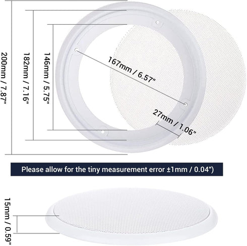 Facmogu 2PCS 6.5in Ceiling Speaker Grille Covers, White Round Commercial Ceiling Speaker Grill for 6.5 Inch Speaker, Speaker Decorative Ring DIY S...