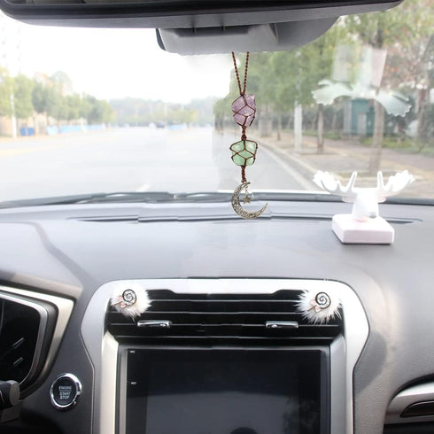 Handmade Hanging Ornaments Car Rear View Mirrors Decor Car Charm Home Decoration Natural Gemstone Moon and Star (style1)...