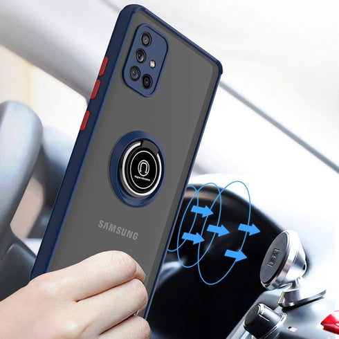 TJS Compatible with Samsung Galaxy A71 5G Case, with Tempered Glass Screen Protector, Metal Ring Magnetic Support Kickstand Heavy Duty Drop Protec...