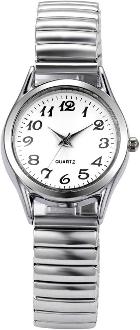 Lancardo Women Elastic Band Watch: Quartz Easy to Read Arabic Number Round Dial Stretch Band Wrist Watch Silver Gold...