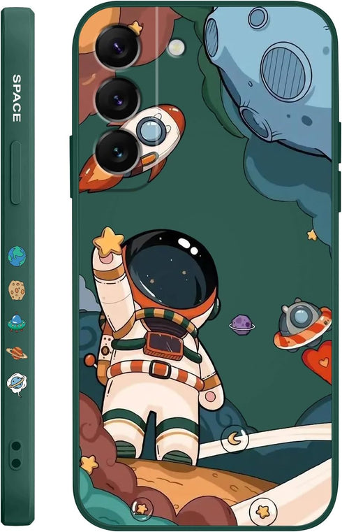 Galaxy S22 Case, Samsung Galaxy S22 Case Slim Shockproof Silica Astronaut Pattern Side Creative Design Samsung S22 Phone Cover-Astronaut Green...