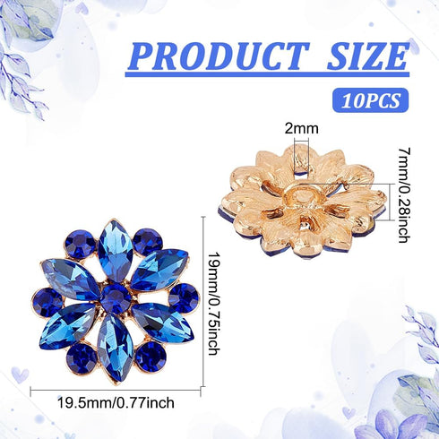 FINGERINSPIRE 10PCS Rhinestone Shank Buttons Flower Pattern Rhinestone Buttons Alloy Rhinestone Buttons for Sewing Alice Blue Rhinestone Jewlery B...