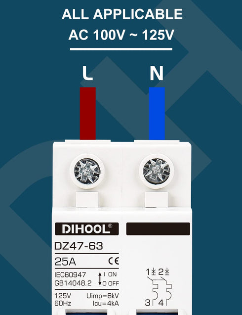 DIHOOL Miniature Circuit Breaker DIN Rail Mount 25 Amp 2 Pole AC 110V Low Voltage disconnect switch...