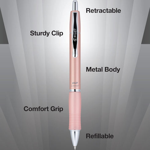 Pilot, G2 Limited Premium Gel Roller Pen, Fine Point 0.7 mm, Rose Gold Barrel, Black Ink...