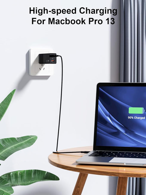 65W USB C Charger Block, GaN III 3-Port Wall Charger Foldable Laptop Power Adapter PD Fast Charging Station - with a 6ft C to C Cable and a 6ft US...