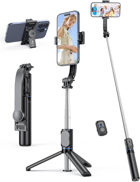 Selfie Stick Tripod with Detachable Phone Holder, 41.7" Extendable Phone Tripod with Remote, 360° Rotatable Tripod Stand for iPhone, Samsung, and ...