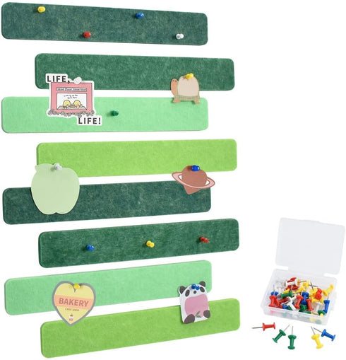8Pcs Green Cork Board Bar Strips with 50 Pushpins & Sticky Notes, Self-Adhesive Bulletin Board Strips No Damage for Wall, Felt Pin Board for Paste...