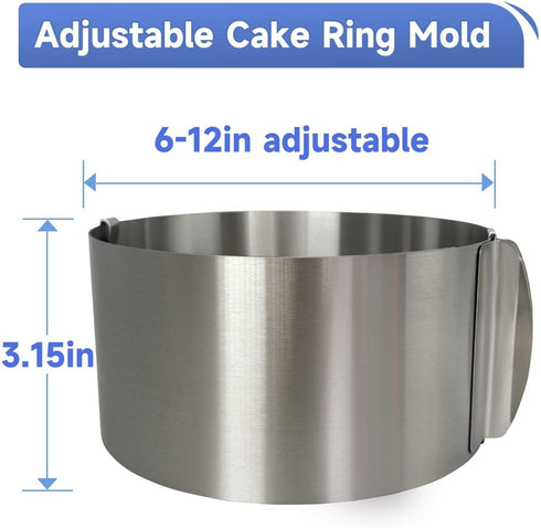 Cake Ring Mold Set, Stainless Steel Pastry Ring 6-12 Inch Adjustable Mousse Cake Mould with 4-Inch Cake Collar for Baking, Cake Decorating...