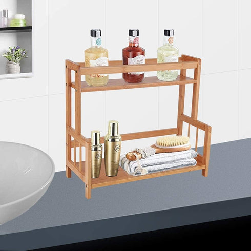 Ufine 2 Tier Bamboo Spice Rack Organizer Kitchen Countertop Storage Shelf Free Standing Holder Under Cabinet Bathroom for Various Bottles, Jars, S...