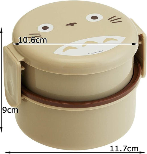 Skater My Neighbor Totoro 2 Tier Round Bento Lunch Box with Folk (17oz) - Authentic Japanese Design - Microwave Safe - Brown...
