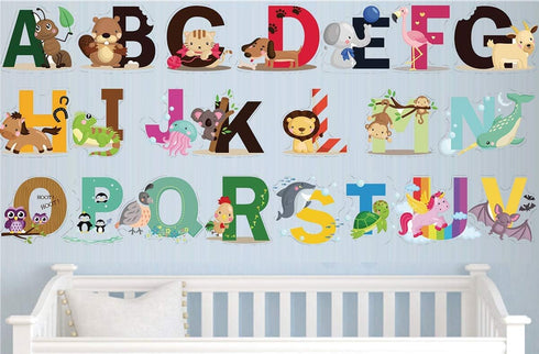 DEKOSH Animal Alphabet Kids Wall Decals - Peel & Stick Educational Baby Stickers for Playroom, Classroom Decoration...